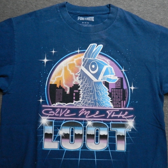 Fortnite T-Shirt Adult Size Medium Blue Pink Give Me The Loot Graphic Tee - Picture 2 of 9